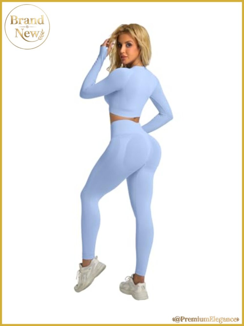 2 Piece Workout Legging Set Seamless Long Sleeve Tummy Control Gym Yoga